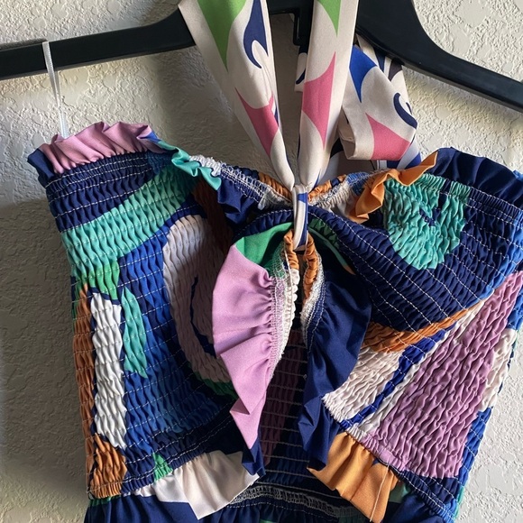 Her Bottari Emily Smocked Ruffle Bandeau Halter Tropical Coquette Y2K Top Size M - Picture 5 of 16